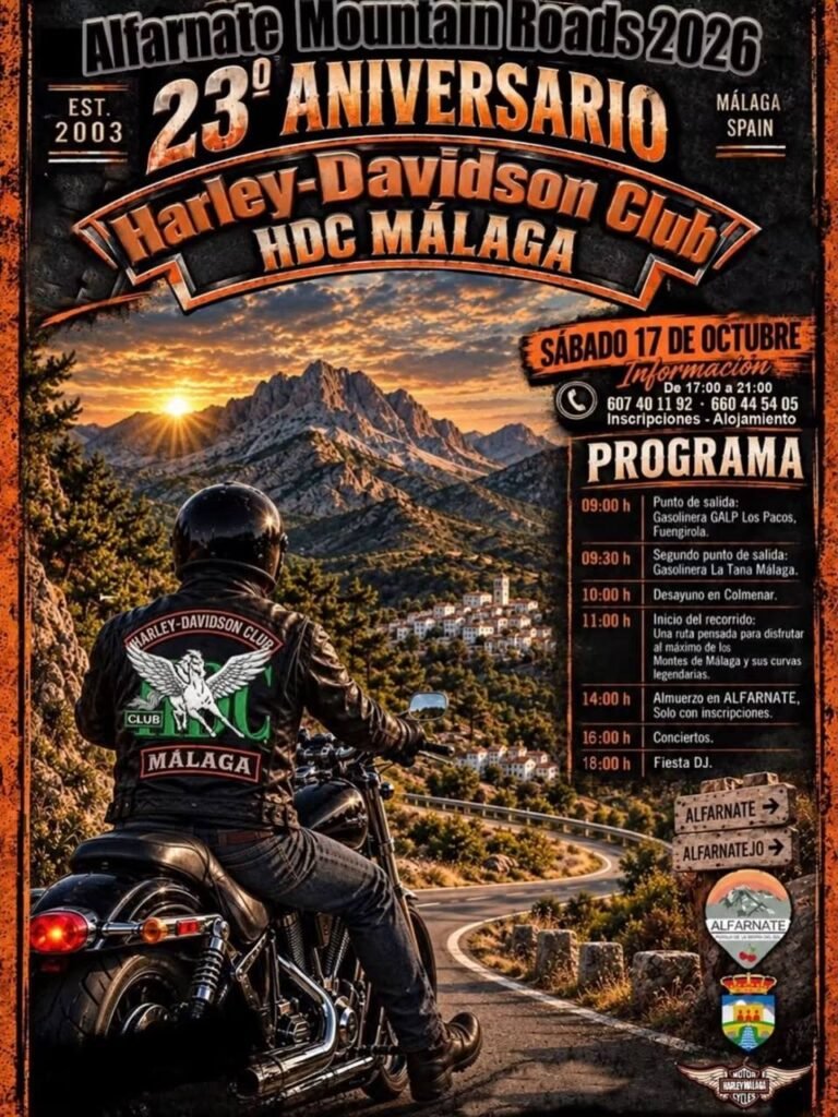 ALFARNATE MOUNTAIN ROADS 2026 – 23º ANIVERSARIO HARLEY-DAVIDSON CLUB HDC MÁLAGA